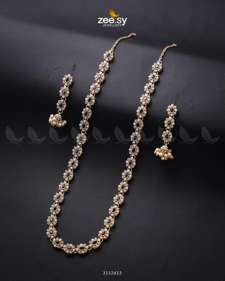 Reema Malla Necklace Golden Black Malla Necklace - Zeesy Jewellery Pakistan | Premium Artificial & Imitation Jewellery