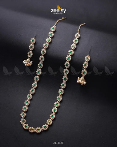 Reema Malla Necklace Golden Green Malla Necklace - Zeesy Jewellery Pakistan | Premium Artificial & Imitation Jewellery