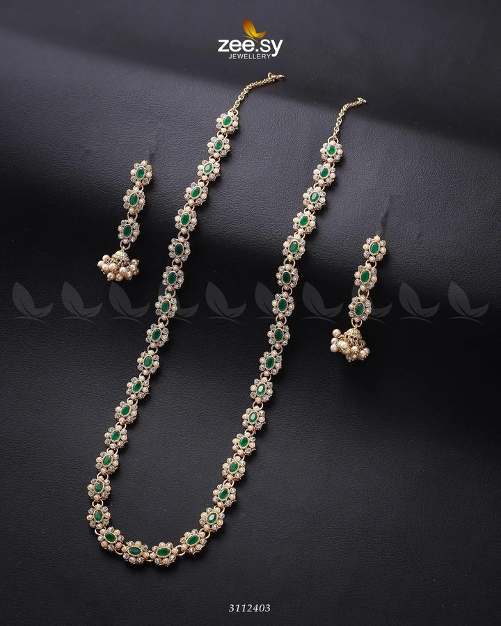 Reema Malla Necklace Golden Green Malla Necklace - Zeesy Jewellery Pakistan | Premium Artificial & Imitation Jewellery