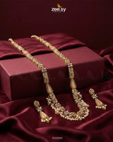Turkish Floral Malla Necklace Set Golden Champagne Malla Necklace - Zeesy Jewellery Pakistan | Premium Artificial & Imitation Jewellery