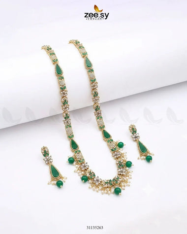 Turkish Floral Malla Necklace Set Golden Green Malla Necklace - Zeesy Jewellery Pakistan | Premium Artificial & Imitation Jewellery