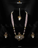 Carved Stream Malla Necklace Set Mint Pink Malla Necklace - Zeesy Jewellery Pakistan | Premium Artificial & Imitation Jewellery