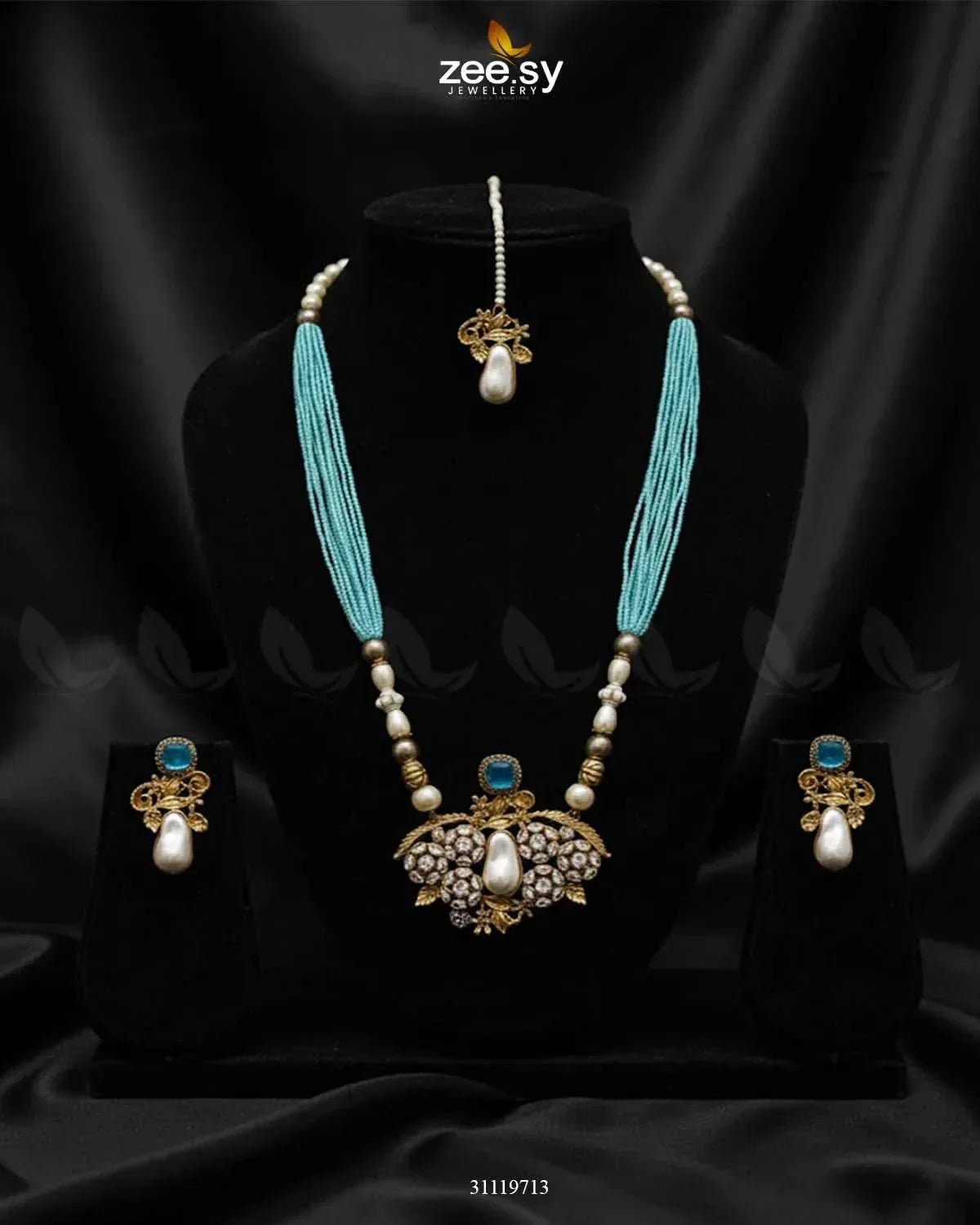 Carved Stream Malla Necklace Set Feroza Malla Necklace - Zeesy Jewellery Pakistan | Premium Artificial & Imitation Jewellery