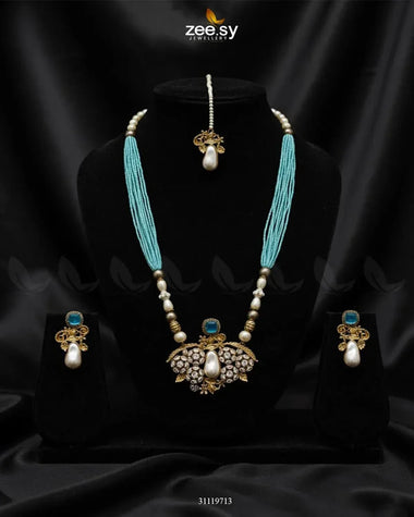 Carved Stream Malla Necklace Set Feroza Malla Necklace - Zeesy Jewellery Pakistan | Premium Artificial & Imitation Jewellery
