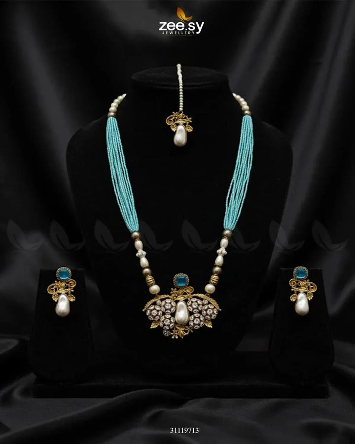 Carved Stream Malla Necklace Set Feroza Malla Necklace - Zeesy Jewellery Pakistan | Premium Artificial & Imitation Jewellery