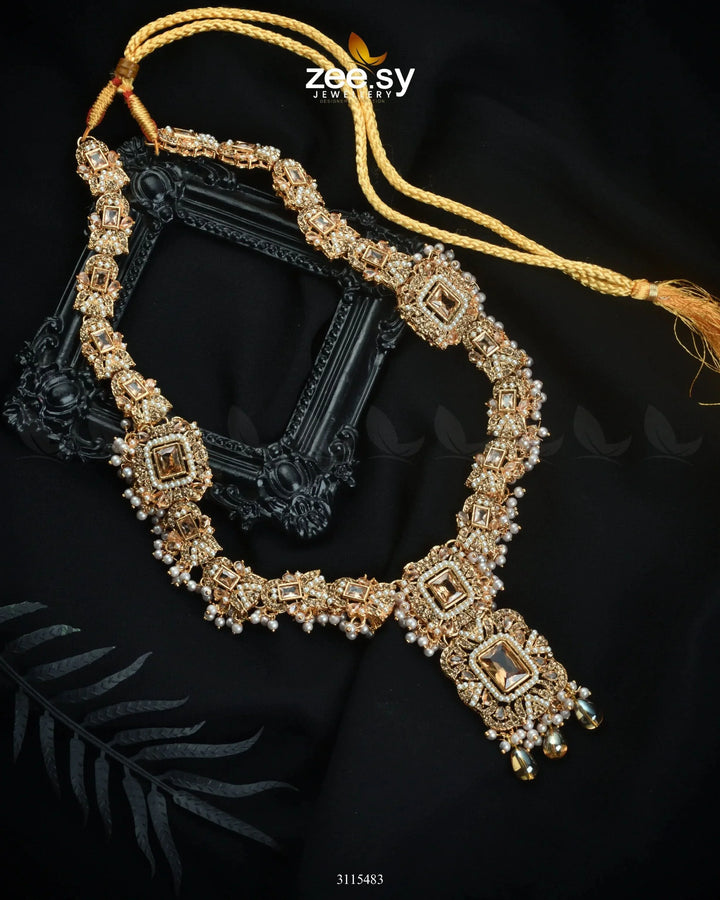 Rajwadi Aruna Malla Necklace Champagne Malla Necklace - Zeesy Jewellery Pakistan | Premium Artificial & Imitation Jewellery