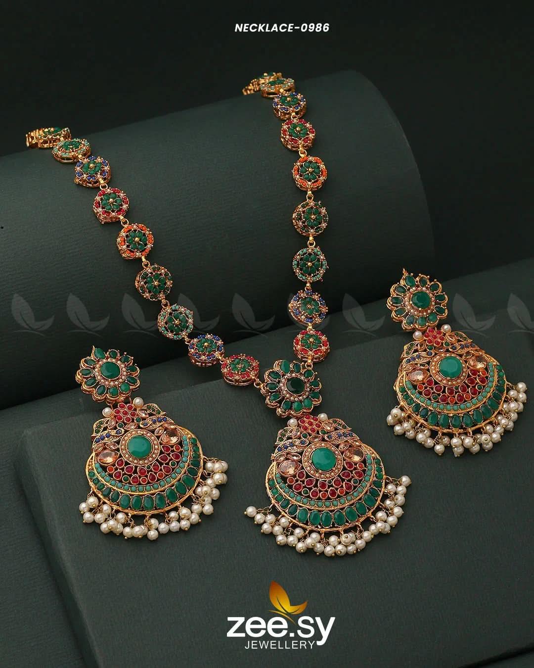 Multi-Toned Floral Malla Necklace Set - Zeesy.pk