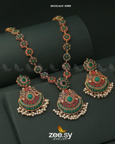 Multi-Toned Floral Malla Necklace Set Green Malla Necklace - Zeesy Jewellery Pakistan | Premium Artificial & Imitation Jewellery