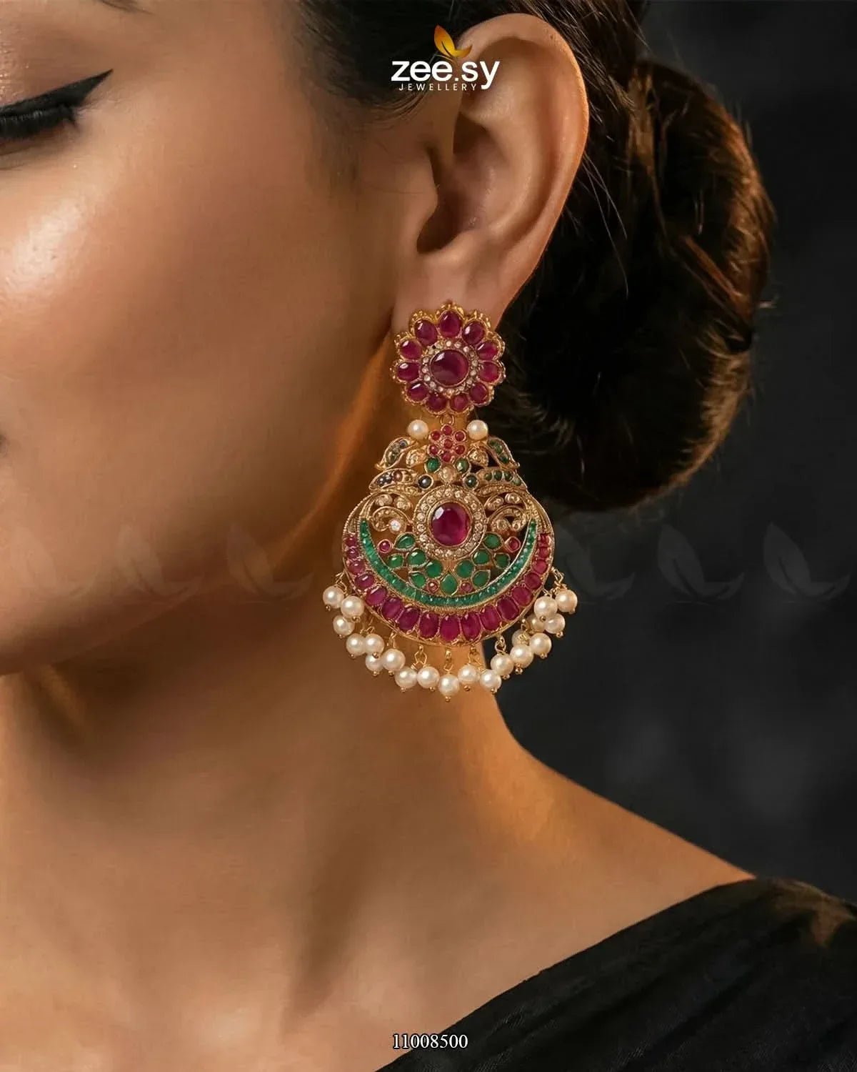 Multi-Toned Floral Malla Necklace Set - Zeesy.pk