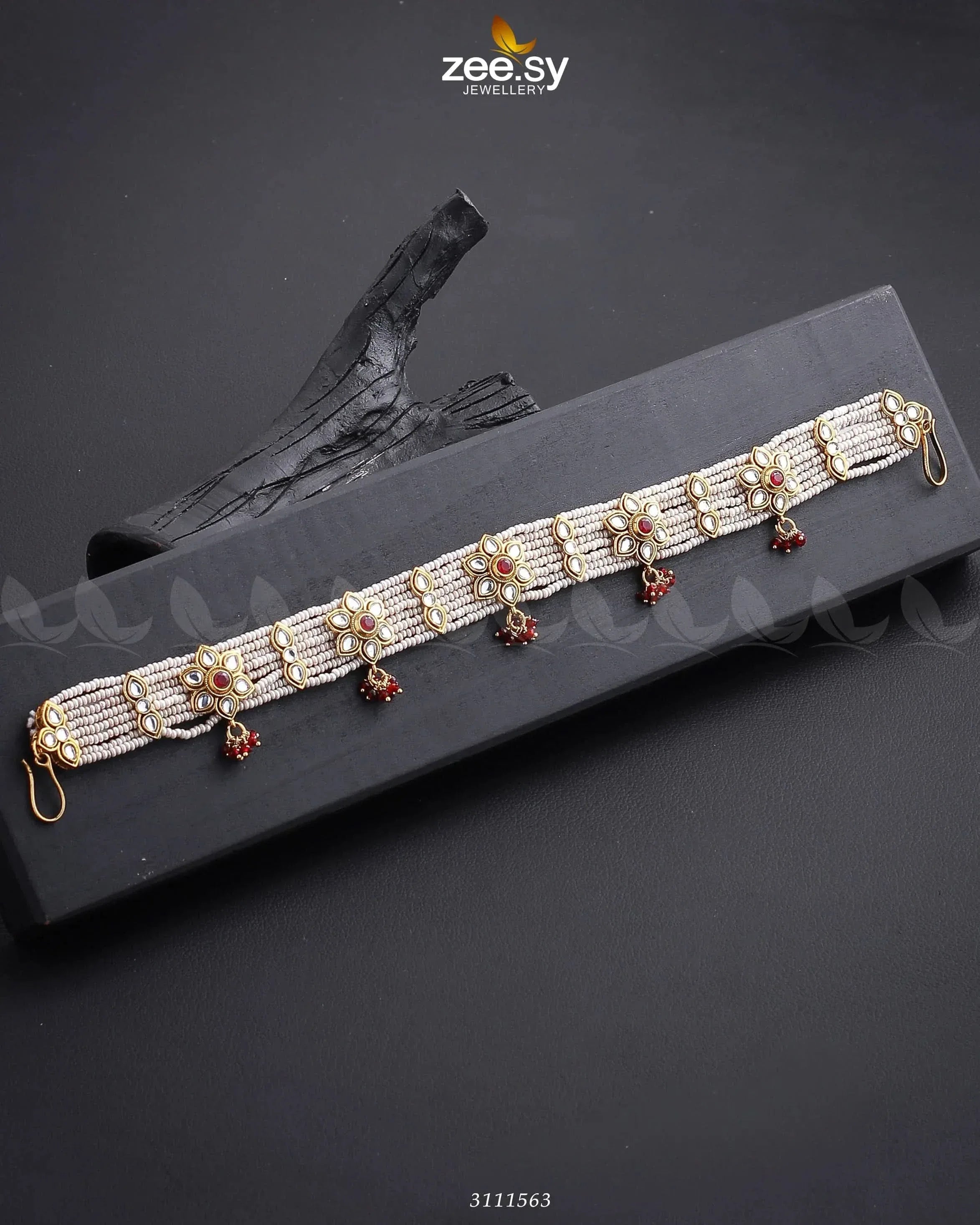 Hairloon Broad Floral Sheesh Patti Full Red MATHA PATI - Zeesy Jewellery Pakistan | Premium Artificial & Imitation Jewellery