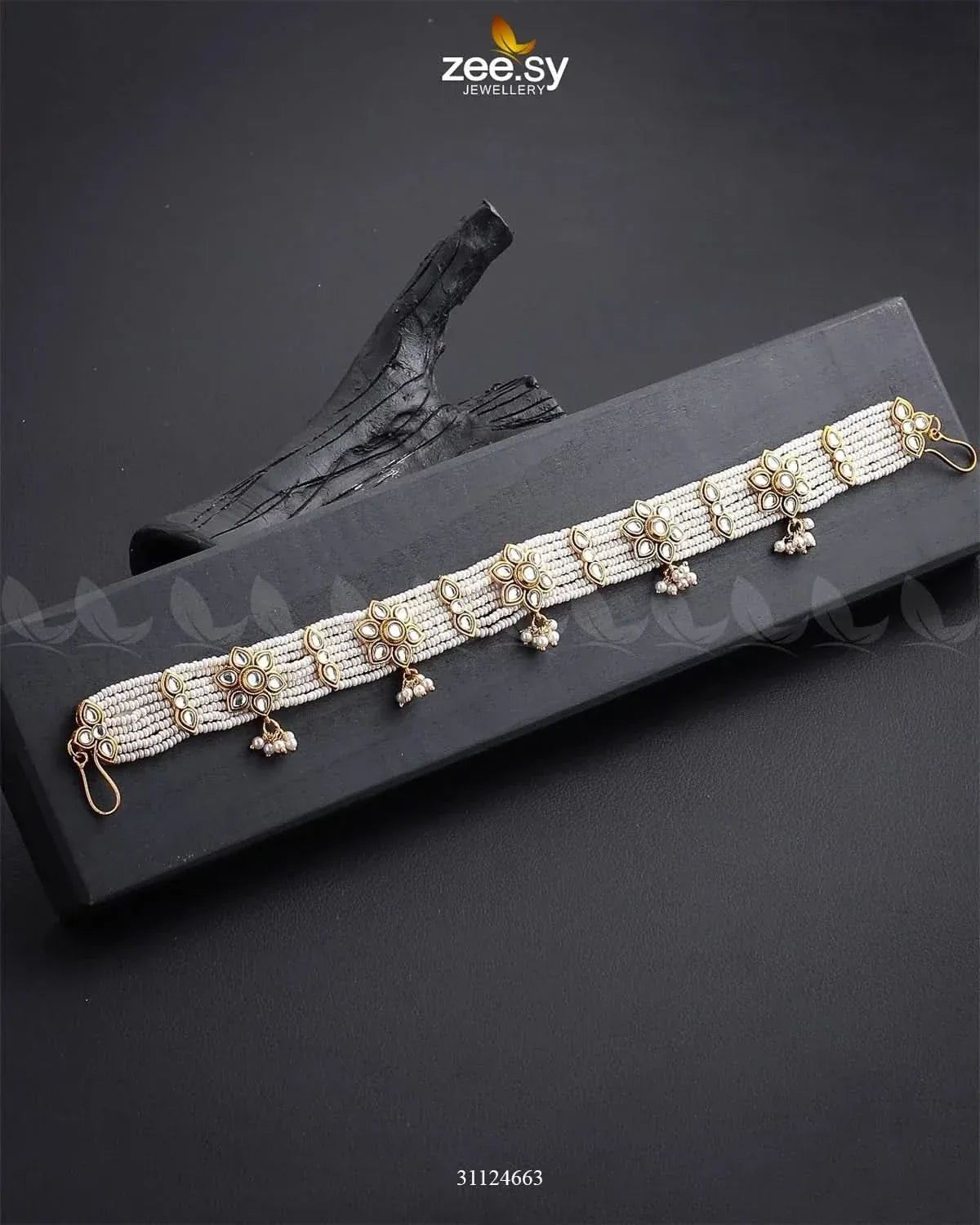 Hairloon Broad Floral Sheesh Patti Full Pearl MATHA PATI - Zeesy Jewellery Pakistan | Premium Artificial & Imitation Jewellery
