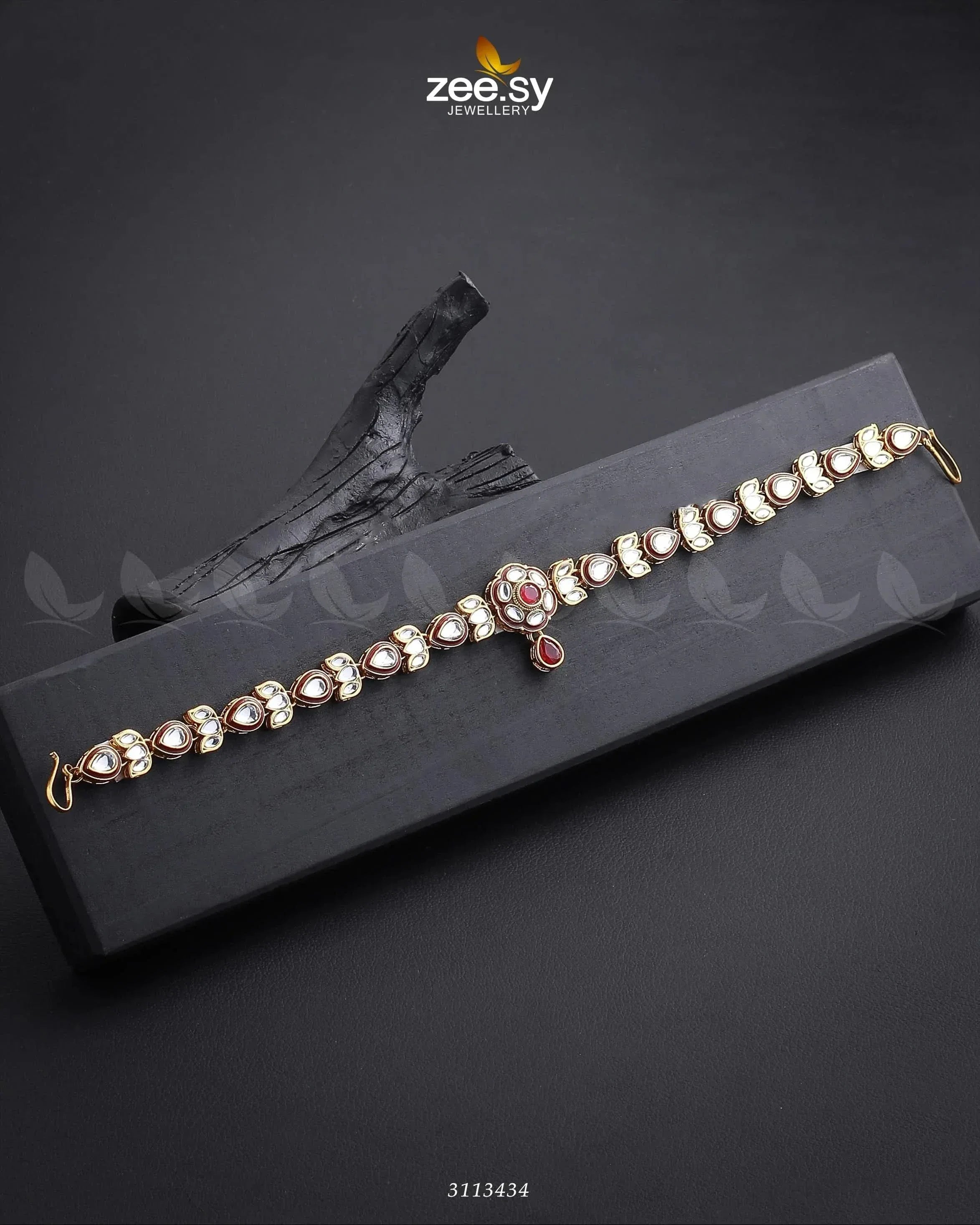 Ancerstral Sataus Sculpted Sheesh Patti Red MATHA PATI - Zeesy Jewellery Pakistan | Premium Artificial & Imitation Jewellery