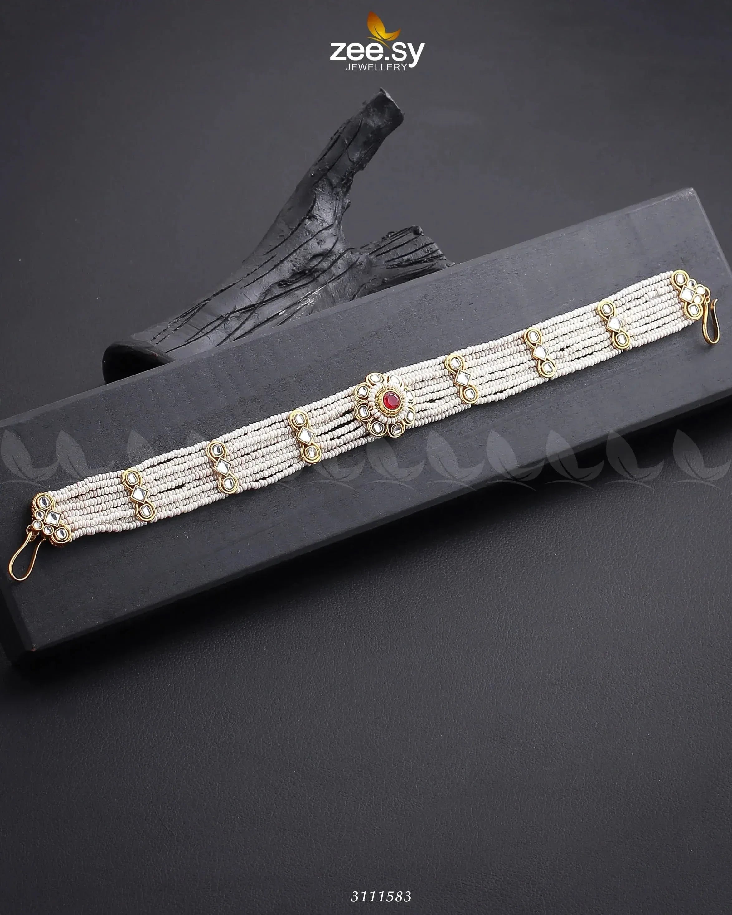 Precious Multi Royal Sheesh Patti Pearl Red MATHA PATI - Zeesy Jewellery Pakistan | Premium Artificial & Imitation Jewellery