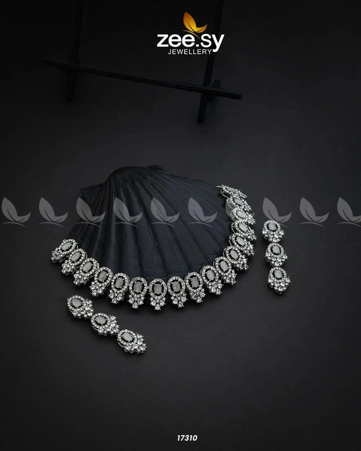 Embellished Necklace Silver Necklace Sets - Zeesy Jewellery Pakistan | Premium Artificial & Imitation Jewellery