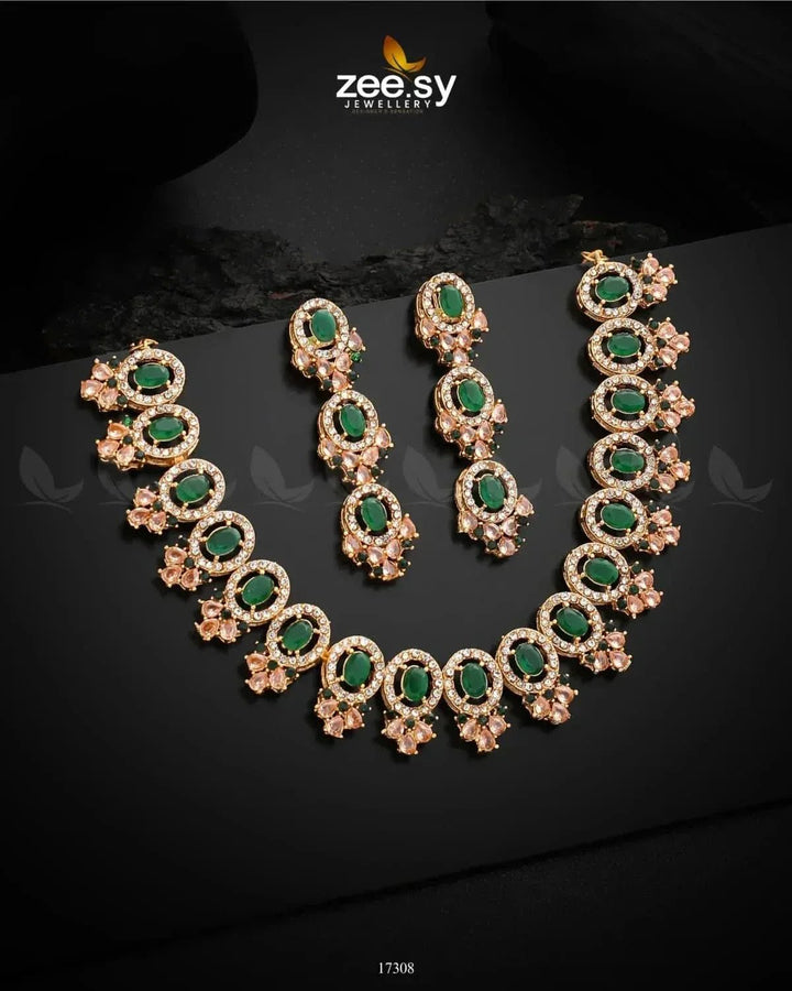 Embellished Necklace Green Necklace Sets - Zeesy Jewellery Pakistan | Premium Artificial & Imitation Jewellery