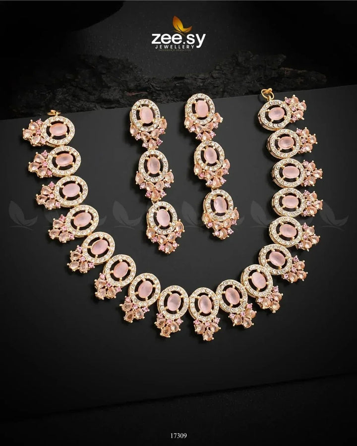 Embellished Necklace Pink Necklace Sets - Zeesy Jewellery Pakistan | Premium Artificial & Imitation Jewellery
