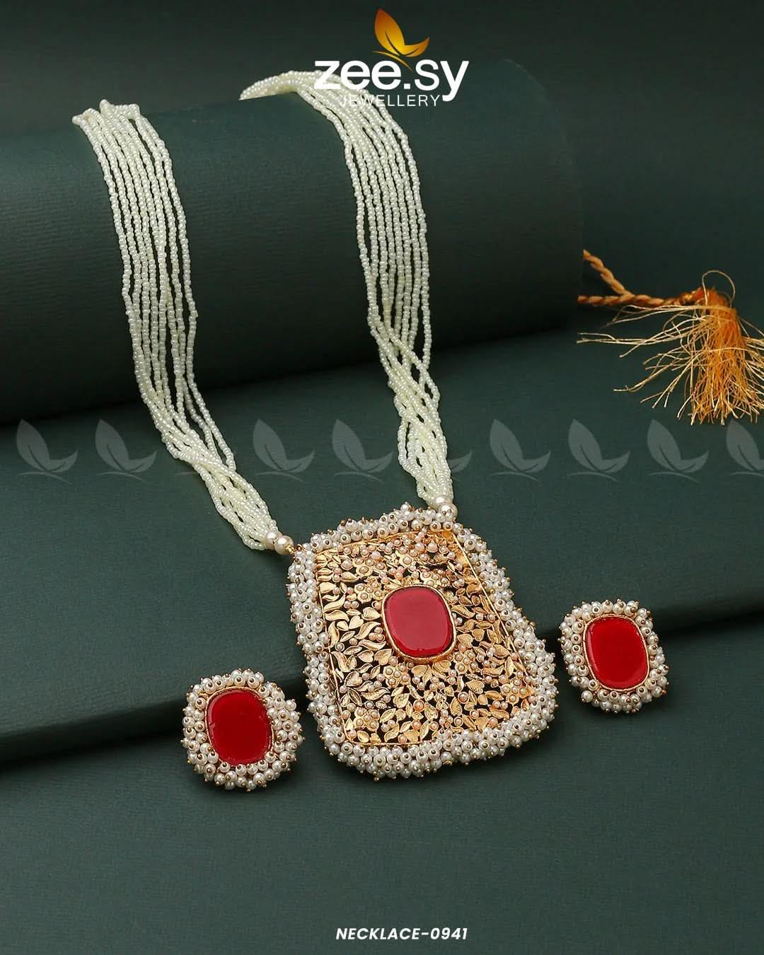 Gajra Pearl Malla Red Necklace Sets - Zeesy Jewellery Pakistan | Premium Artificial & Imitation Jewellery