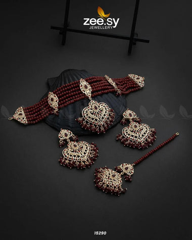 Hyderabadi Guluband Necklace Red Necklace Sets - Zeesy Jewellery Pakistan | Premium Artificial & Imitation Jewellery