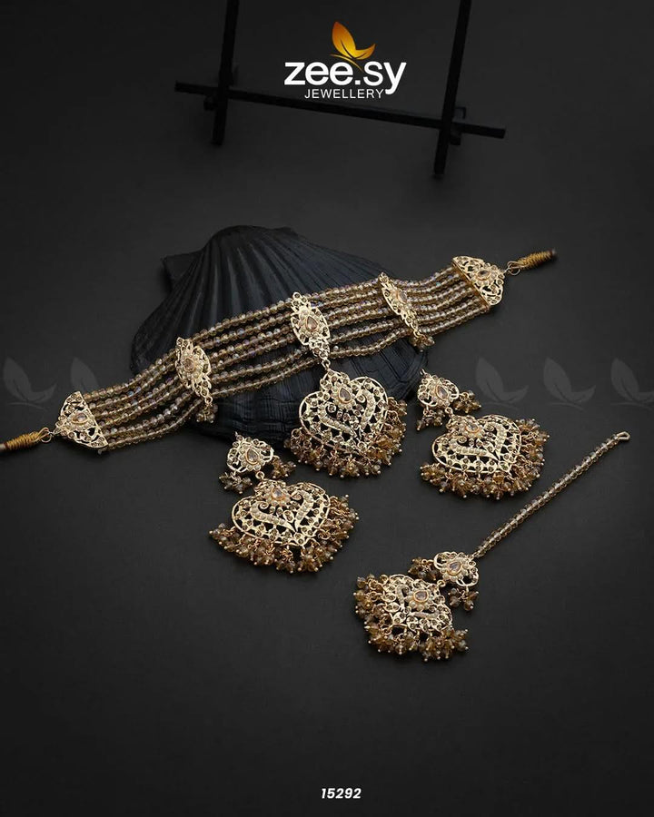 Hyderabadi Guluband Necklace Champagne Necklace Sets - Zeesy Jewellery Pakistan | Premium Artificial & Imitation Jewellery