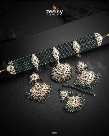 Hyderabadi Guluband Necklace Green Necklace Sets - Zeesy Jewellery Pakistan | Premium Artificial & Imitation Jewellery