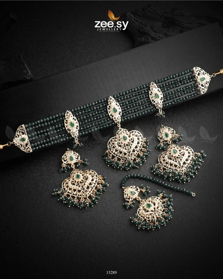 Hyderabadi Guluband Necklace Green Necklace Sets - Zeesy Jewellery Pakistan | Premium Artificial & Imitation Jewellery