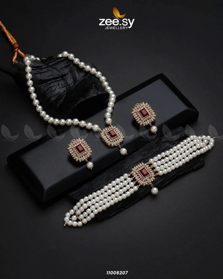 MALLA NECKLACE-0850 Red Necklace Sets - Zeesy Jewellery Pakistan | Premium Artificial & Imitation Jewellery