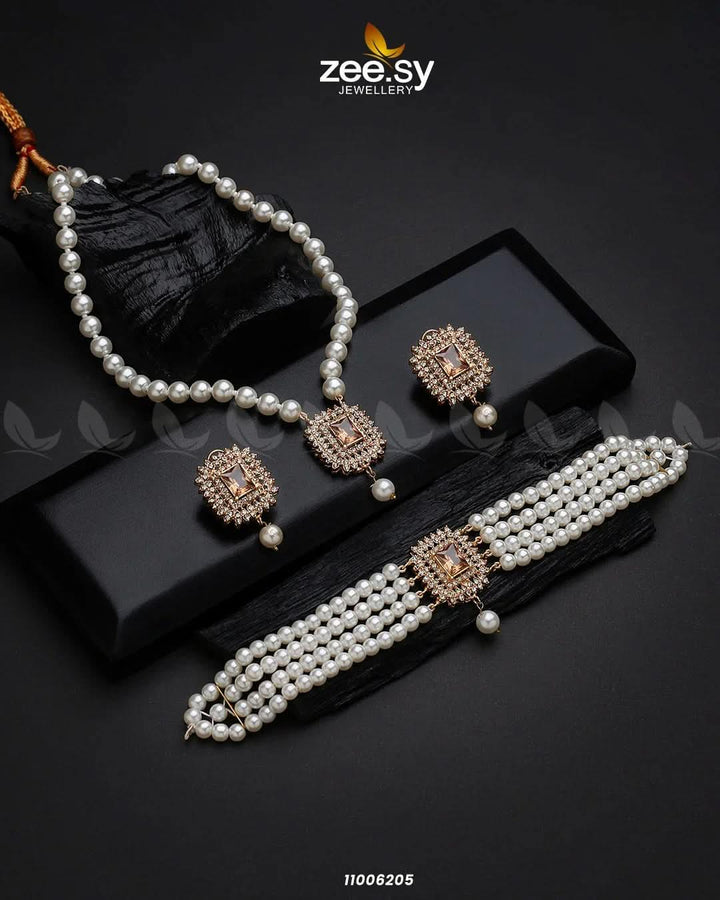 MALLA NECKLACE-0850 Champagne Necklace Sets - Zeesy Jewellery Pakistan | Premium Artificial & Imitation Jewellery