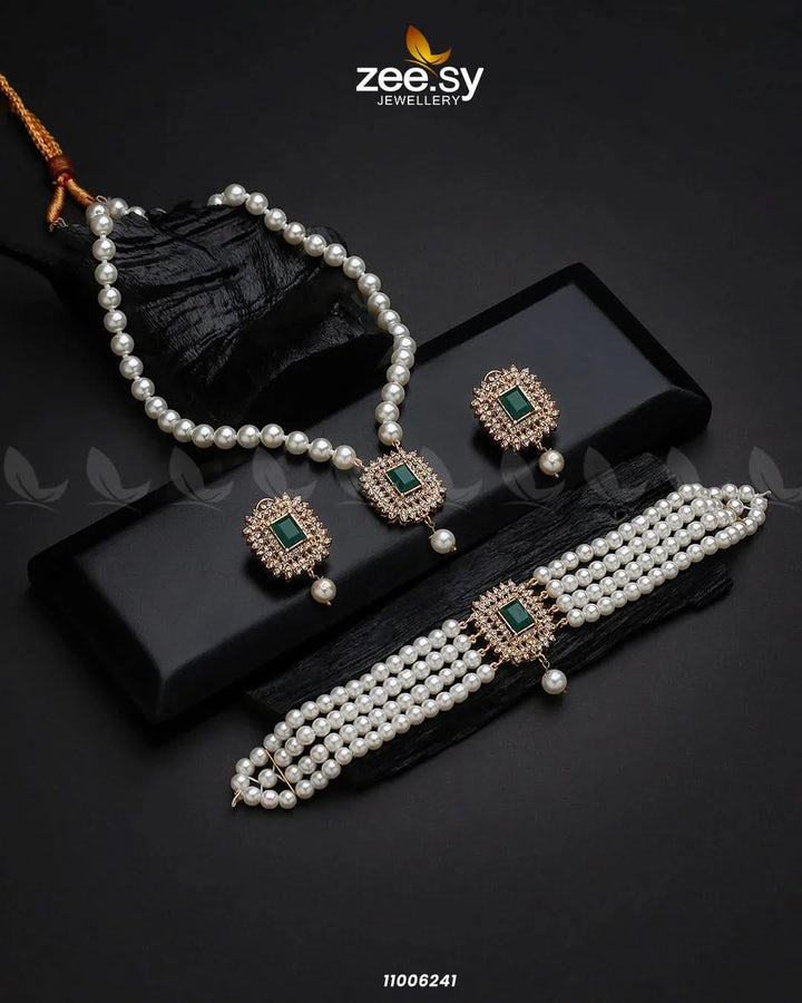 MALLA NECKLACE-0850 Green Necklace Sets - Zeesy Jewellery Pakistan | Premium Artificial & Imitation Jewellery
