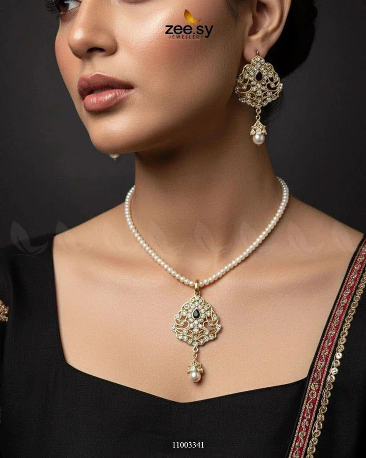Egyptian Pearl Drop Necklace Set Black Necklace Sets - Zeesy Jewellery Pakistan | Premium Artificial & Imitation Jewellery