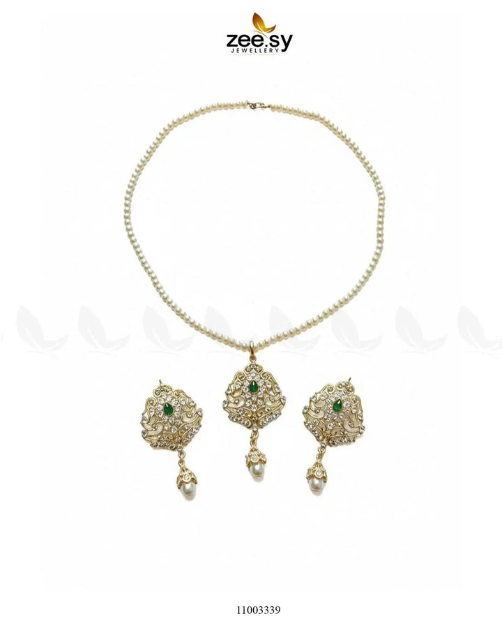 Egyptian Pearl Drop Necklace Set Green Necklace Sets - Zeesy Jewellery Pakistan | Premium Artificial & Imitation Jewellery