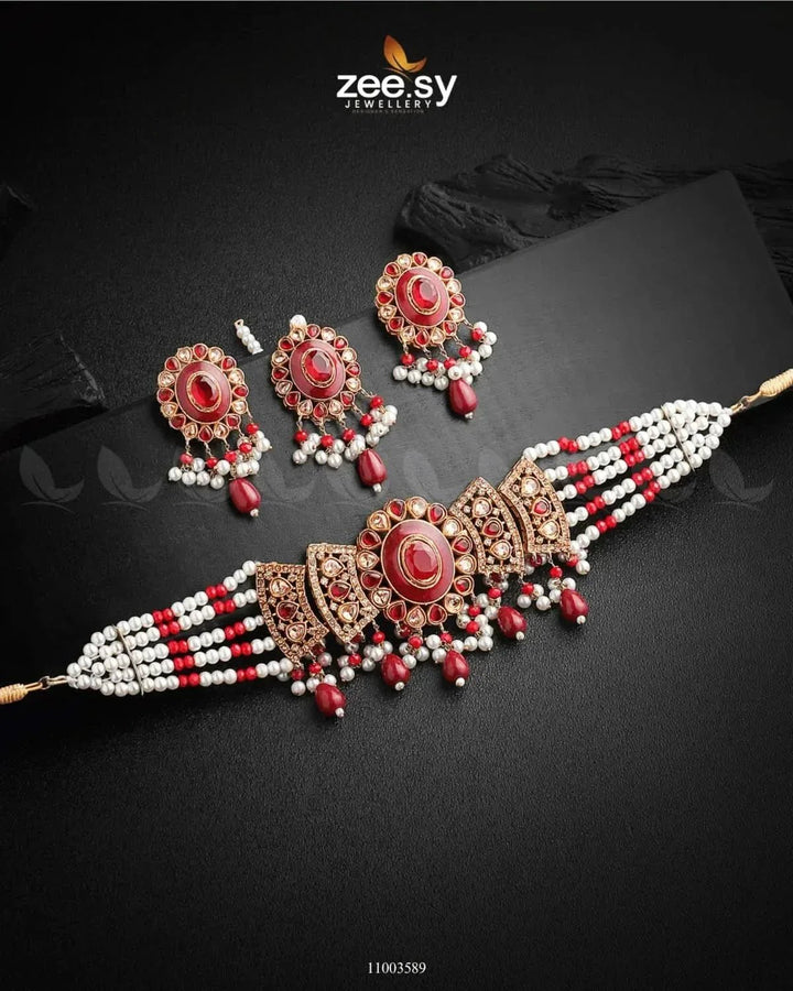 NECKLACE-0732 Red Necklace Sets - Zeesy Jewellery Pakistan | Premium Artificial & Imitation Jewellery