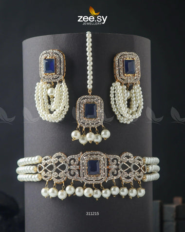 Marasim Choker Necklace Blue Necklace Sets - Zeesy Jewellery Pakistan | Premium Artificial & Imitation Jewellery