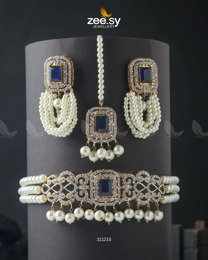Marasim Choker Necklace Blue Necklace Sets - Zeesy Jewellery Pakistan | Premium Artificial & Imitation Jewellery
