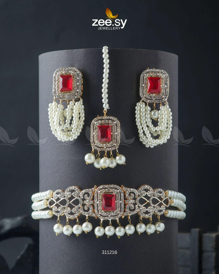 Marasim Choker Necklace Red Necklace Sets - Zeesy Jewellery Pakistan | Premium Artificial & Imitation Jewellery