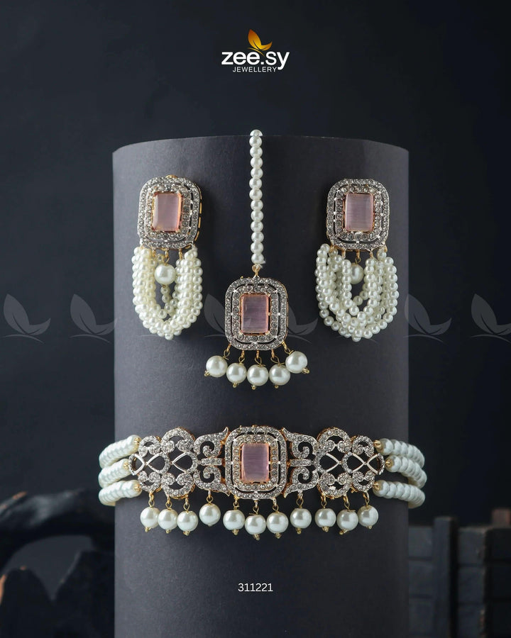 Marasim Choker Necklace Mint pink Necklace Sets - Zeesy Jewellery Pakistan | Premium Artificial & Imitation Jewellery