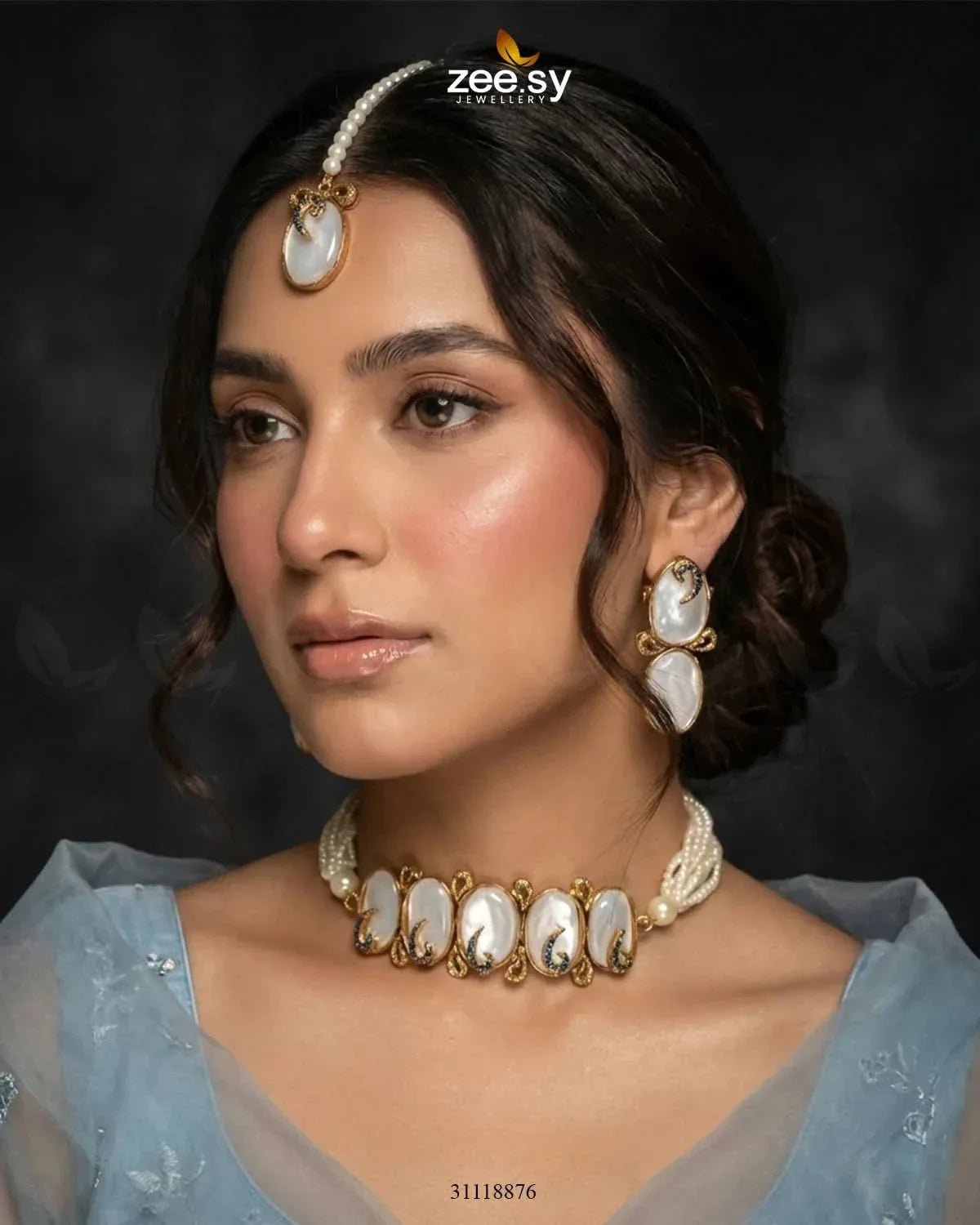 Sovereign Choker Set Blue Necklace Sets - Zeesy Jewellery Pakistan | Premium Artificial & Imitation Jewellery