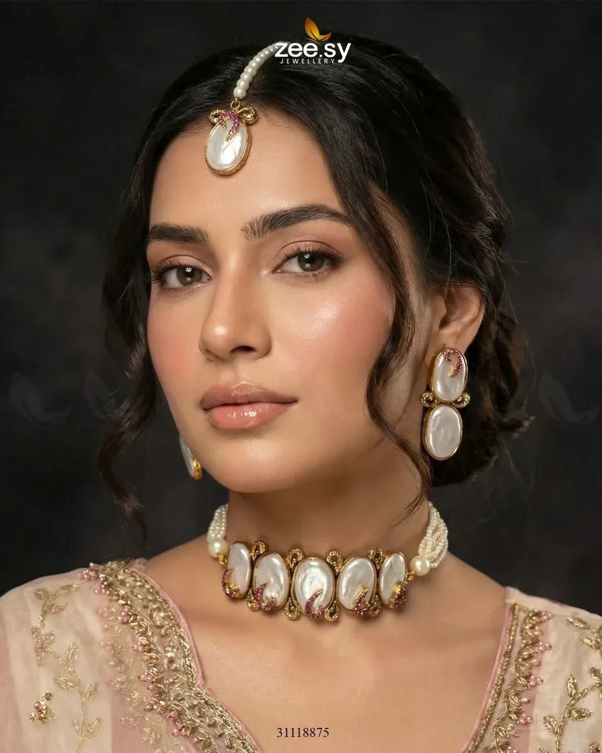 Sovereign Choker Set Pink Necklace Sets - Zeesy Jewellery Pakistan | Premium Artificial & Imitation Jewellery