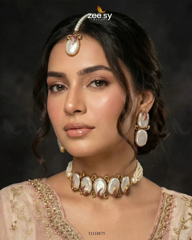 Sovereign Choker Set Pink Necklace Sets - Zeesy Jewellery Pakistan | Premium Artificial & Imitation Jewellery