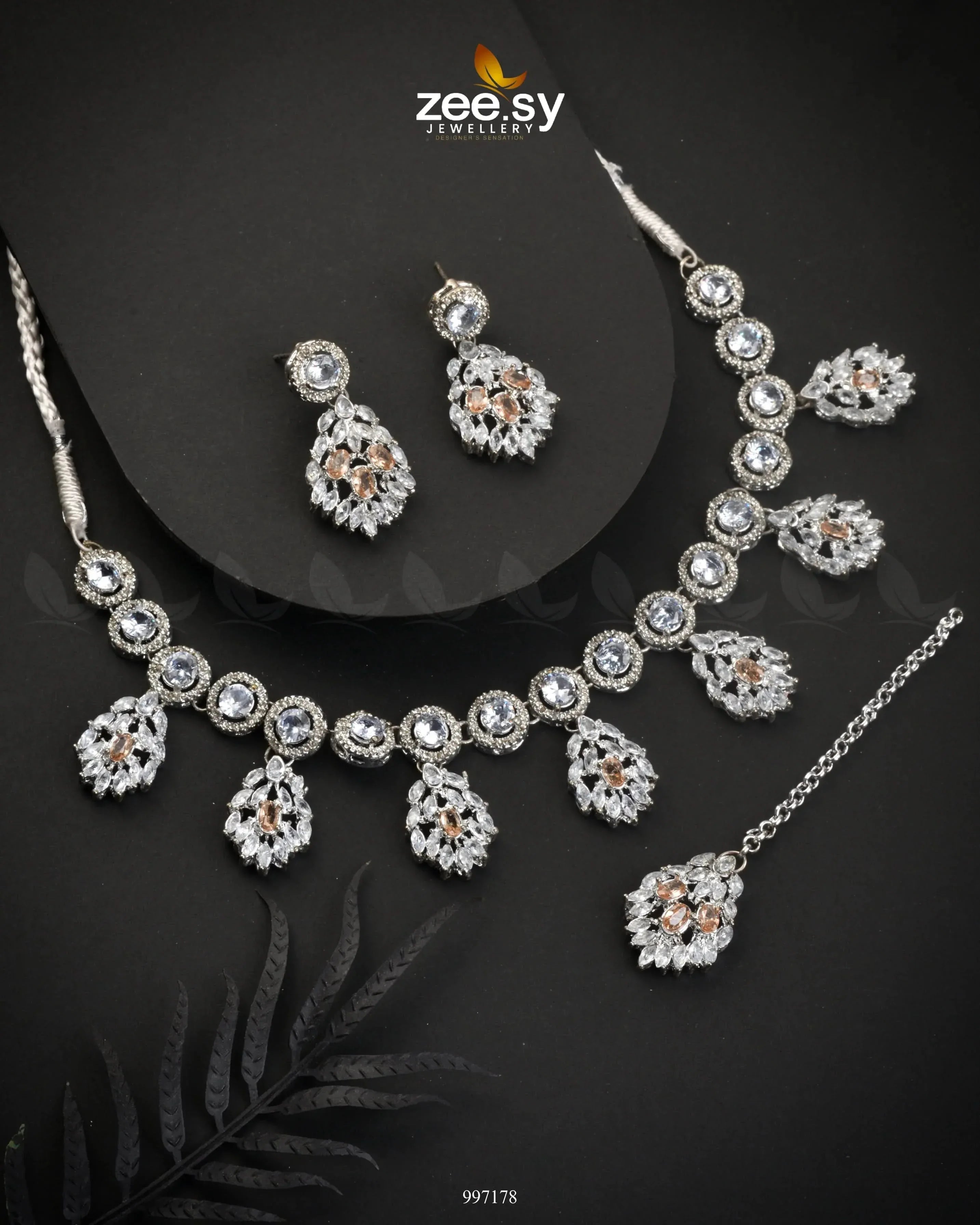 Thistle Necklace Set Champagne Necklace Sets - Zeesy Jewellery Pakistan | Premium Artificial & Imitation Jewellery