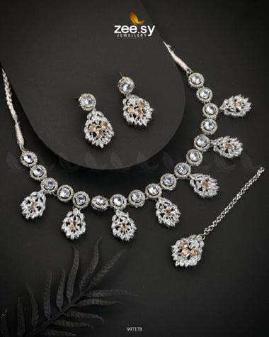 Thistle Necklace Set Champagne Necklace Sets - Zeesy Jewellery Pakistan | Premium Artificial & Imitation Jewellery
