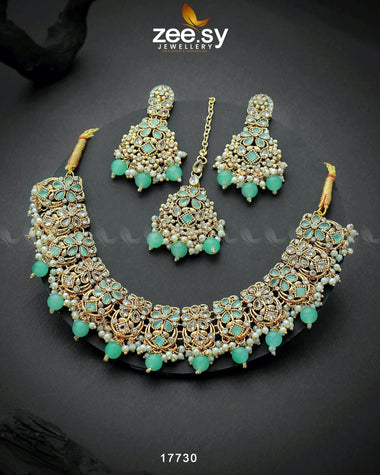 Amaryllis Necklace Mint Green Necklace Sets - Zeesy Jewellery Pakistan | Premium Artificial & Imitation Jewellery