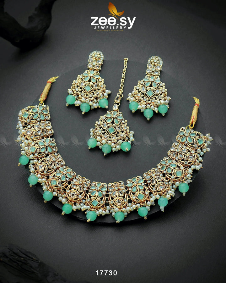Amaryllis Necklace Mint Green Necklace Sets - Zeesy Jewellery Pakistan | Premium Artificial & Imitation Jewellery
