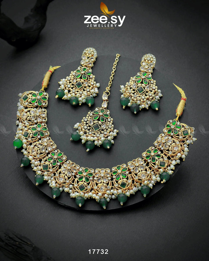 Amaryllis Necklace Green Necklace Sets - Zeesy Jewellery Pakistan | Premium Artificial & Imitation Jewellery