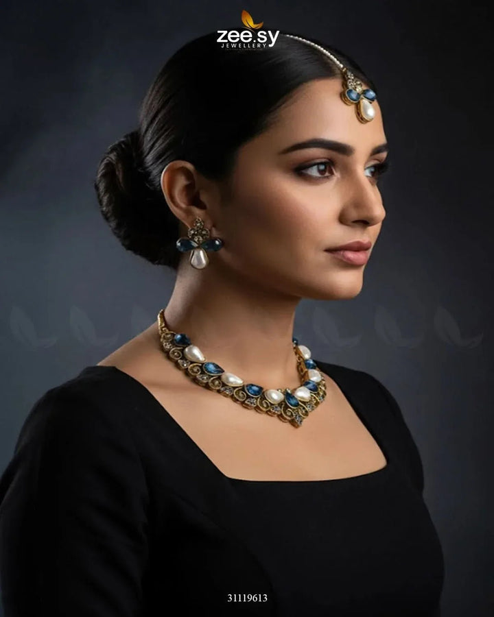 Luminary Gold Toned Necklace Set Necklace Sets - Zeesy Jewellery Pakistan | Premium Artificial & Imitation Jewellery