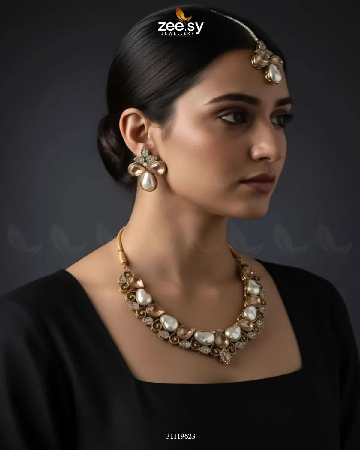 Luminary Gold Toned Necklace Set Necklace Sets - Zeesy Jewellery Pakistan | Premium Artificial & Imitation Jewellery