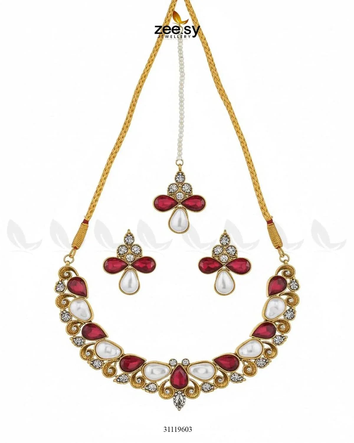 Luminary Gold Toned Necklace Set Necklace Sets - Zeesy Jewellery Pakistan | Premium Artificial & Imitation Jewellery