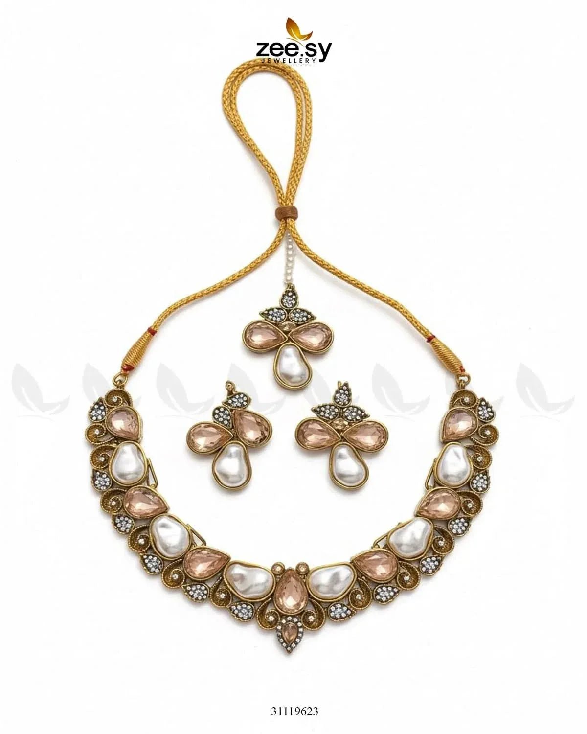 Luminary Gold Toned Necklace Set Necklace Sets - Zeesy Jewellery Pakistan | Premium Artificial & Imitation Jewellery
