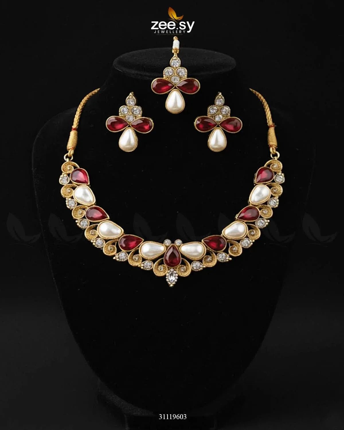 Luminary Gold Toned Necklace Set Fuchsia Necklace Sets - Zeesy Jewellery Pakistan | Premium Artificial & Imitation Jewellery