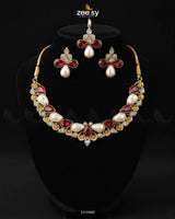 Luminary Gold Toned Necklace Set Fuchsia Necklace Sets - Zeesy Jewellery Pakistan | Premium Artificial & Imitation Jewellery