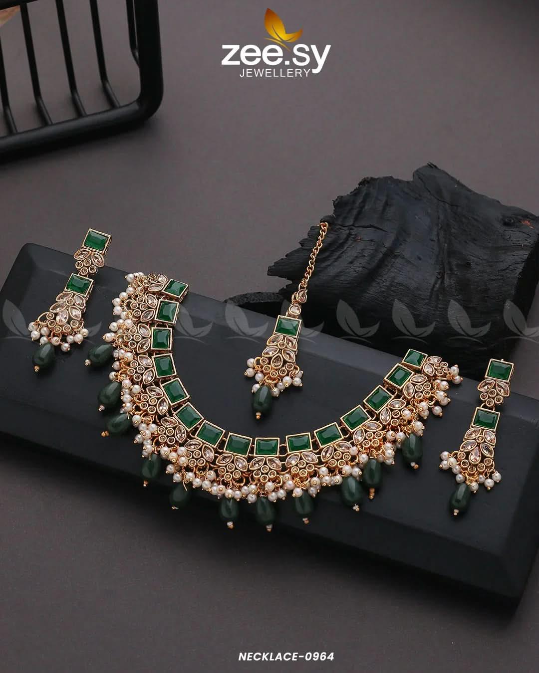 NECKLACE-0964 Green Necklace Sets - Zeesy Jewellery Pakistan | Premium Artificial & Imitation Jewellery